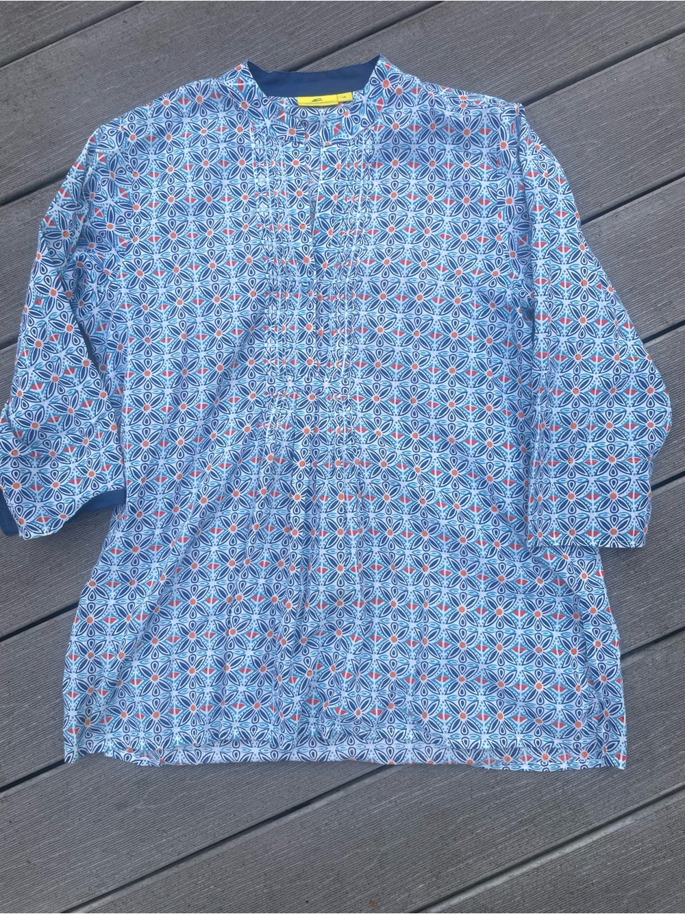 Roberta Roller Rabbit 3/4 Sleeve V-neck Blouse Shirt Pin Tuck Cotton blue  z M